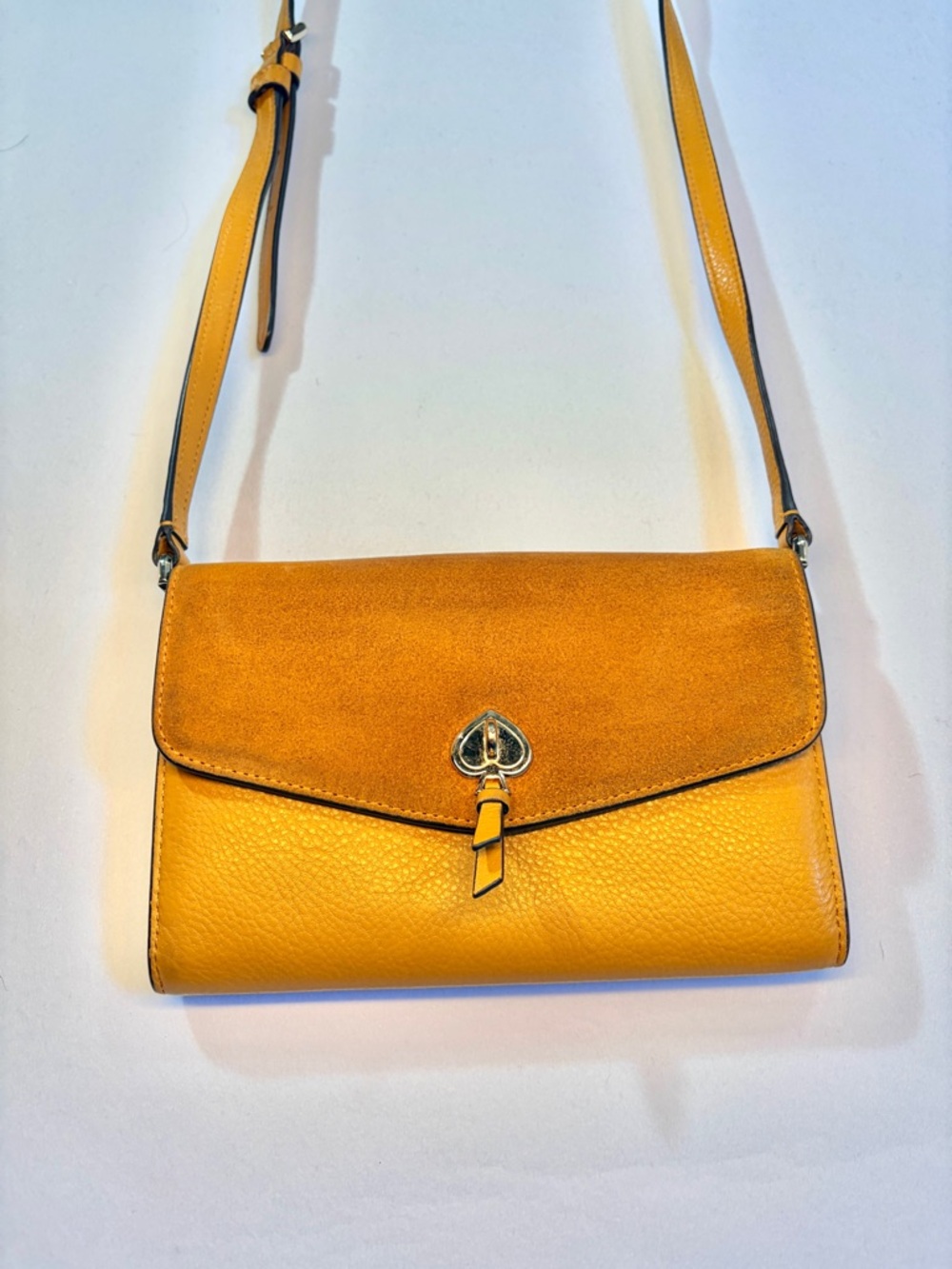 Kate Spade Yellow Mustard Suede-Flap Leather Small Crossbody Bag
